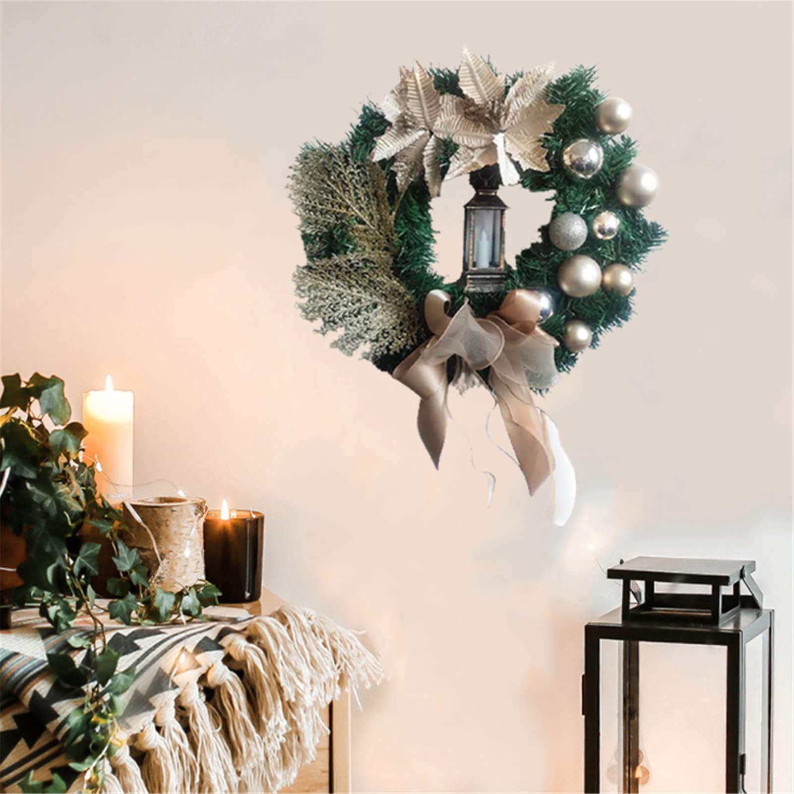 Ghirlande Natale per Porta per Decorazione Front Door, Artificiale Ghirlande Natalizie per Decorazioni per la Casa Ghirlanda per Natale Decorazioni,F,38CM