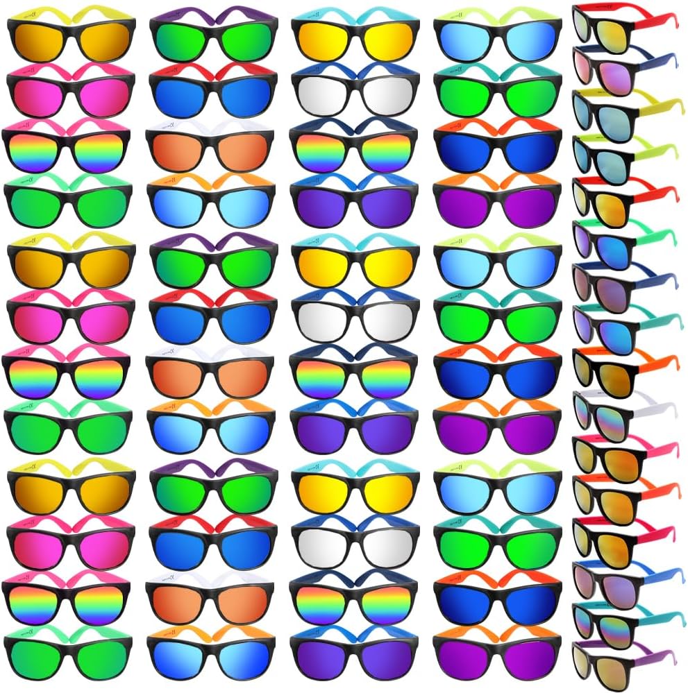 64 Pack Neon Sunglasses Party Favors, 16 Colors 80's Style Colorful Novelty Sunglasses Bulk for Birthday,Beach Pool,Summer Party,Goody Bag Fillers for Teens Adults