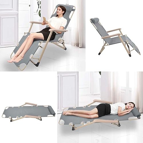 Miniatura 3 de LUCKYERMORE Juego de 2 sillas de playa resistentes y cuna plana completa, 2 posiciones, silla plegable Chase para exteriores, playa, piscina,