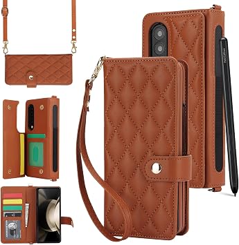XIZYO Crossbody Leather Wallet Case for Samsung Galaxy Z Fold 3, Brown