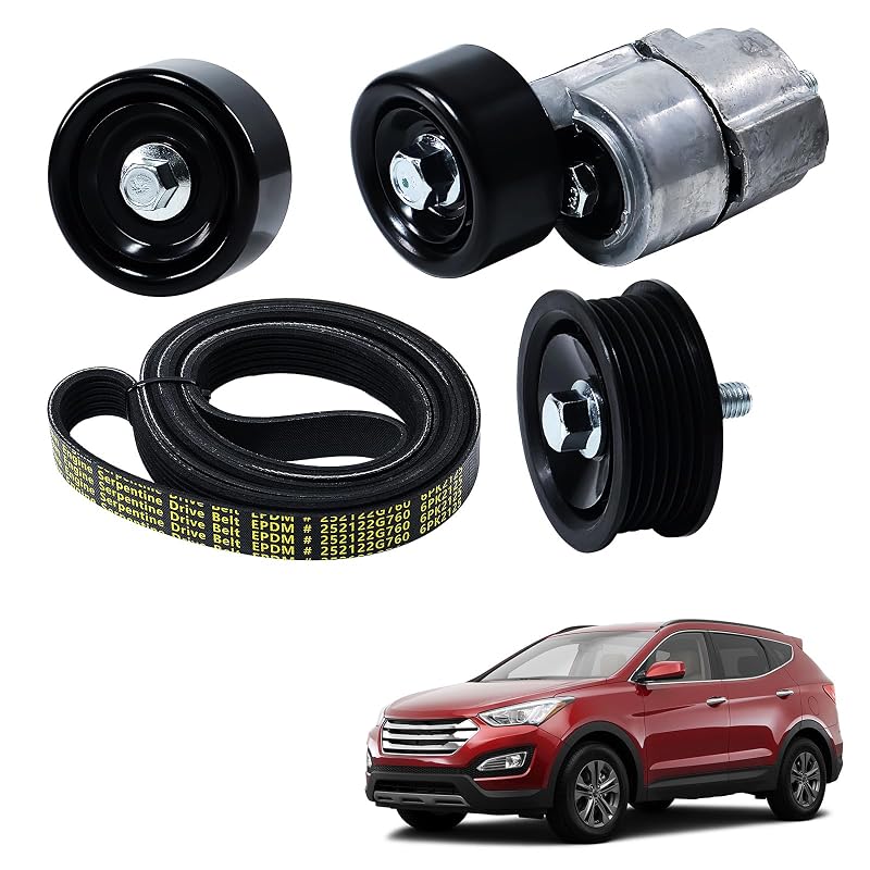Kit de correia serpentina, tensionador e polias Jaxivo 90K-39071B para Kia e Hyundai – 1 correia, 1 tensionador e 2 polias