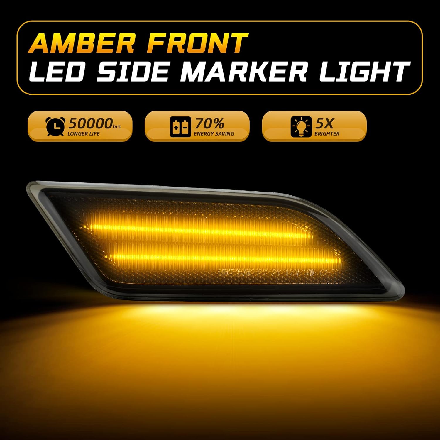 LED Side Marker Light Compatible with Mercedes Benz C-Class W204 C250 C300 C350 C63 AMG 2012 2013 2014 Front Amber Fender Bumper Lamps Smoked Lens
