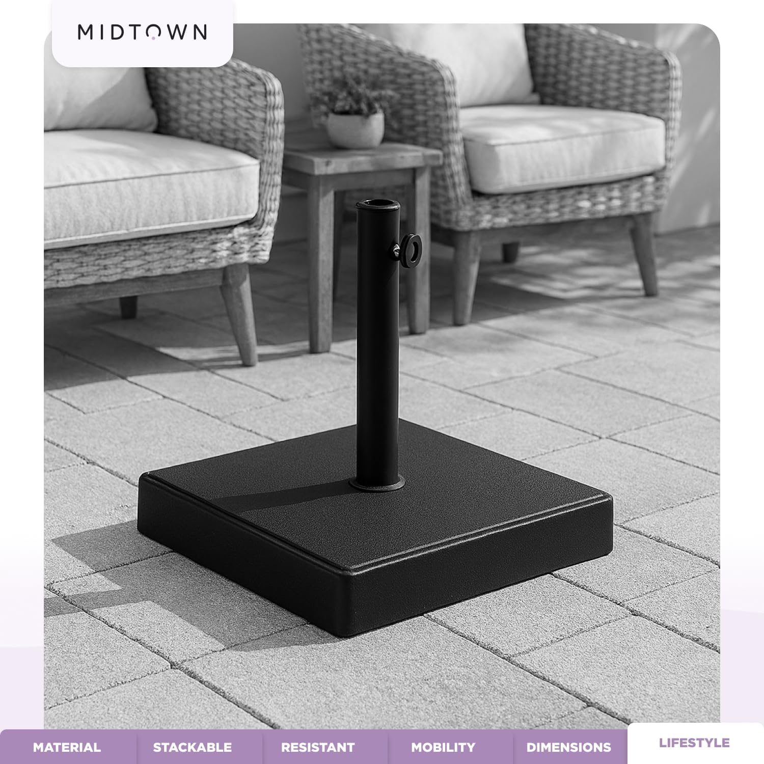Midtown Umbrellas - The Core Base - Patio Umbrella Base with Wheels. Aluminum Base Pole for Umbrella Poles of 1.5-2 Inches Diameter. Weather and Rust Resistant Umbrella Base (45, Pounds)