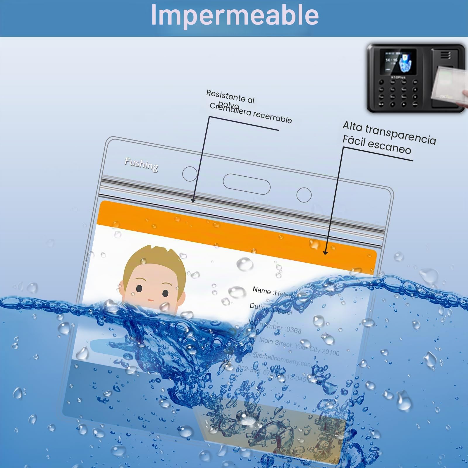 Fushing 50 para tarjetas de identificación horizontales de plástico transparente con cordones para tarjetas de identificación y cordones para insertos de identificación de 7,6 x 10,2 cm