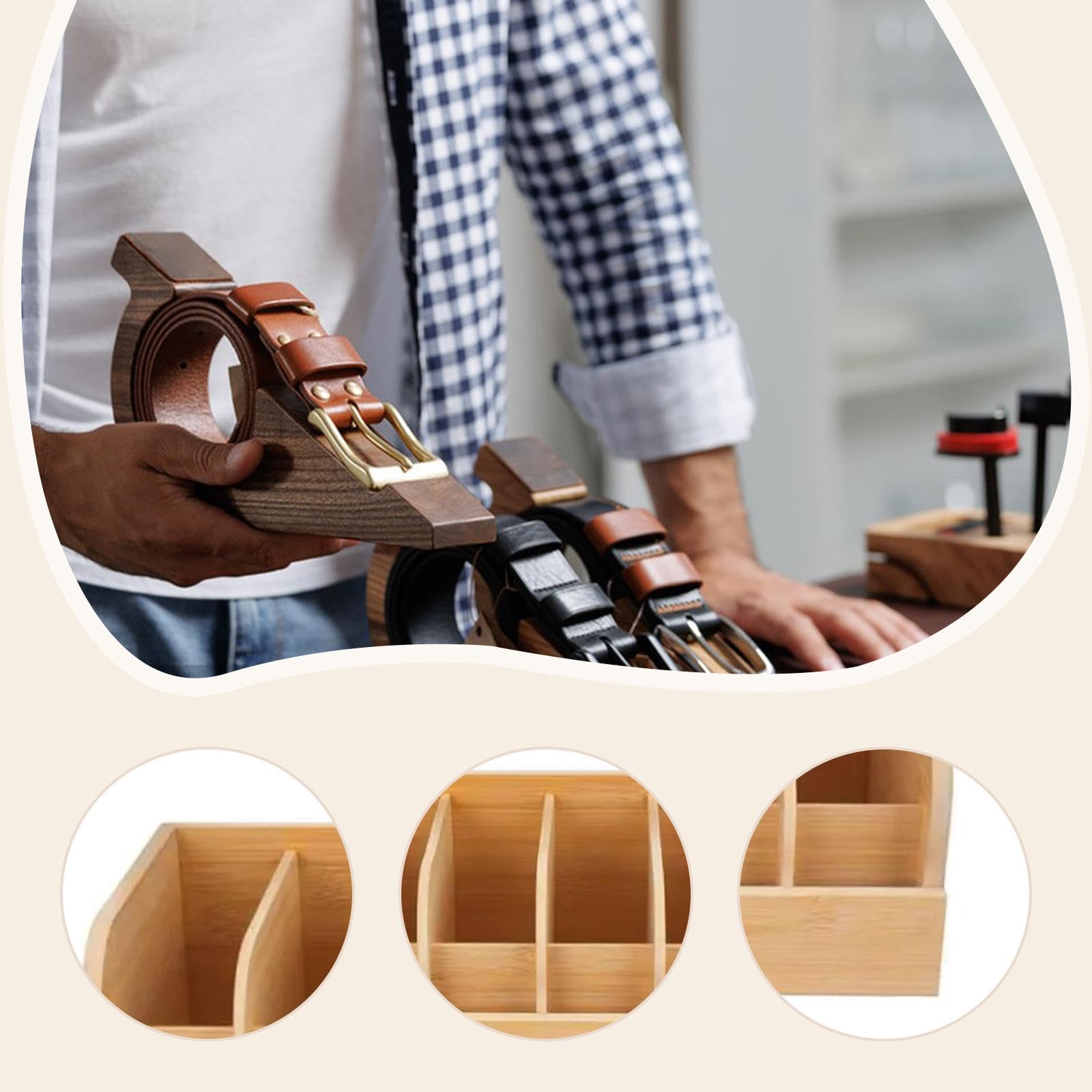 Homyl Organizer per Cintura in Legno con 6 Scomparti, Portacravatte Multifunzionale E Salvaspazio