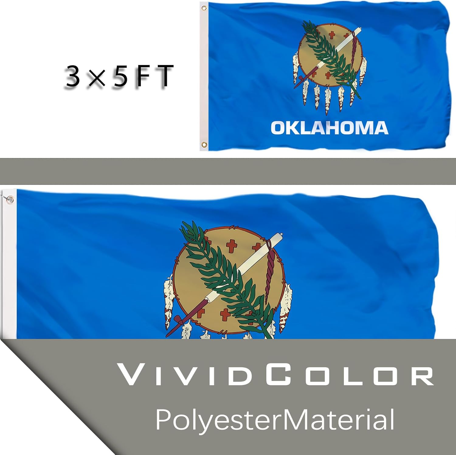 Oklahoma State Flag 3x5 Double Sided OK Flags Heavy Duty 100% Polyester with 2 Brass Grommets for Outdoor Indoor Wall