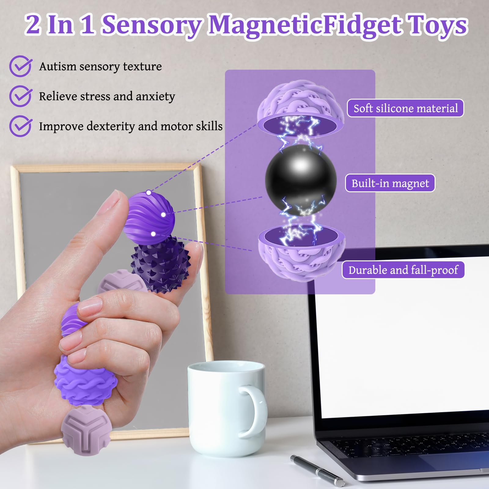 8 PCS Magnetic Balls Fidget Toys for Adults & Teens, Magnetic fidget balls - Image 3