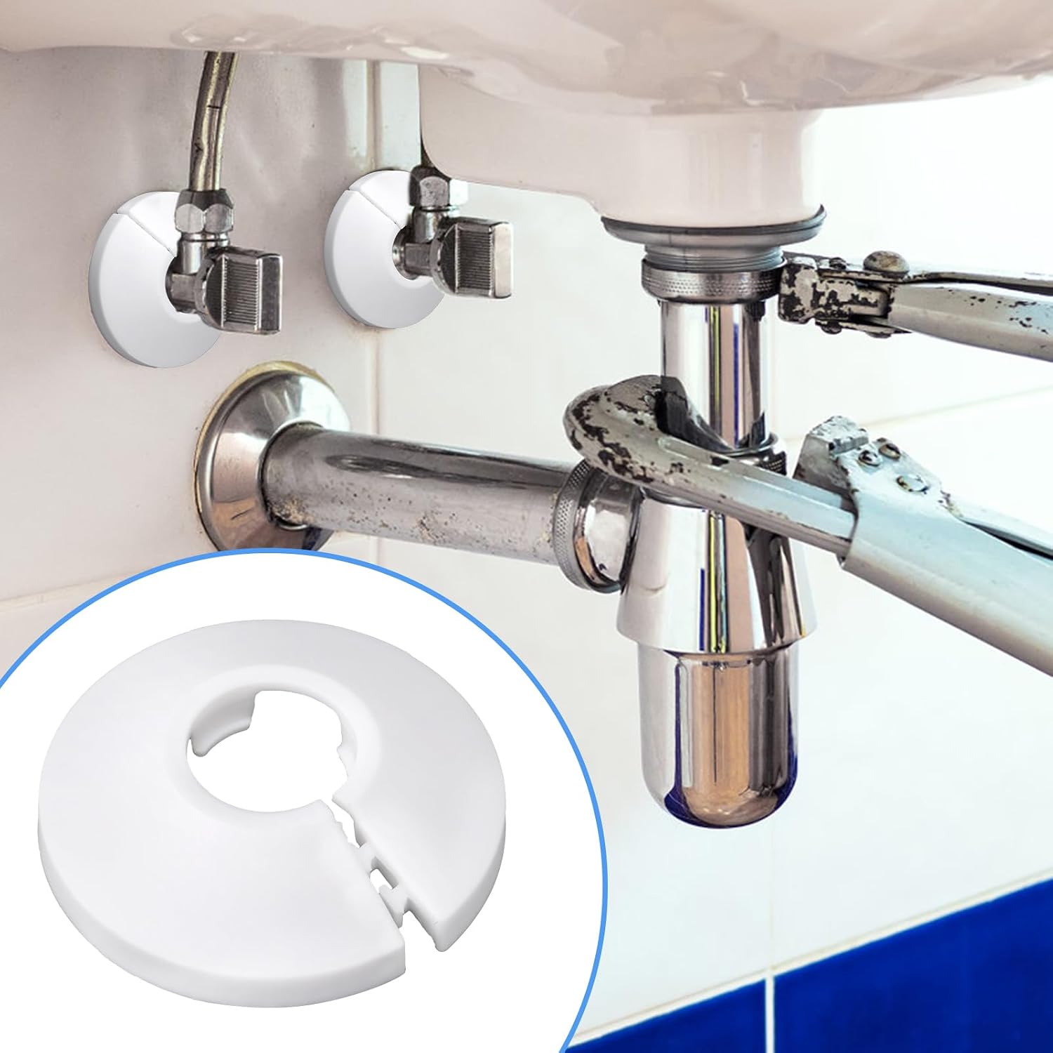 12pcs 0.63in/16mm Pipe Cover, Wall Split Flange Water Pipe Escutcheon Plates Cover Decoration Round Plumbing Trim Fittings Protection Case for Wall Bathroom Kitchen Toilet (White)