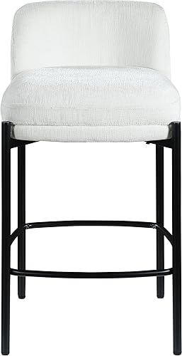 Miniatura 6 de Meridian Furniture 429Cream-C Burton Collection Modern Taburete contemporáneo con tela de felpilla suave crema, marco de metal negro mate, 17.5