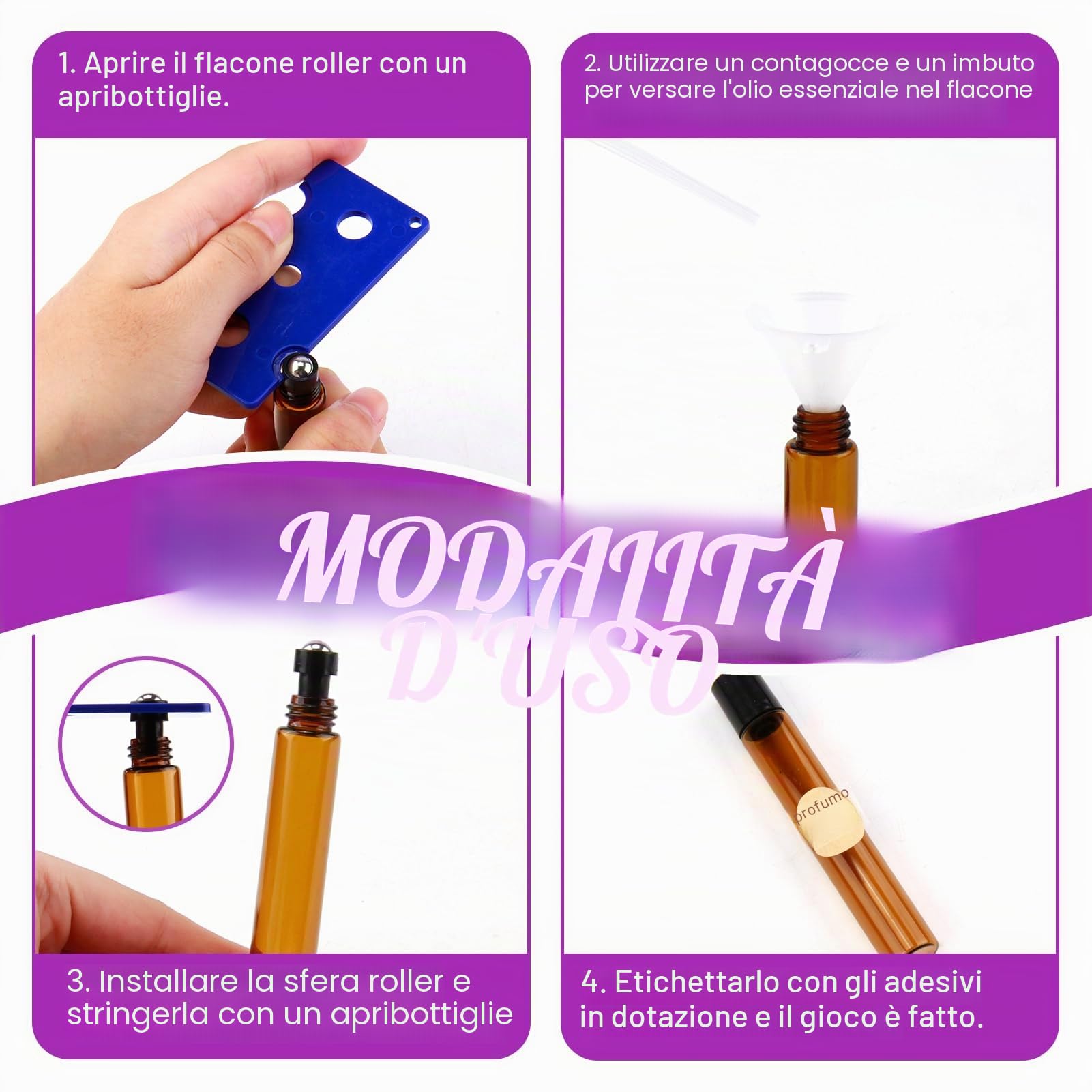 16 Pezzi Roll-On in Vetro Marrone da 10ml per Oli Essenziali, Marrone Roll On Bottiglia Boccette Vuote Contenitore Flaconcini Vuoti con Sfera in Acciaio Inossidabile, per Aromaterapia, Profumi