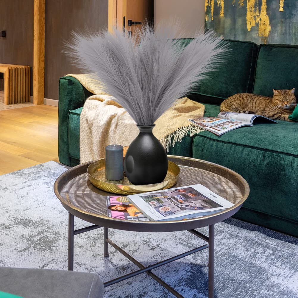 Set Di 6 Steli Di Erba Della Pampa Essiccata Artificiale, Finti, Lunghi 45 Cm, Color Grigio, Per Decorazione Vaso E Casa, In Tessuto
