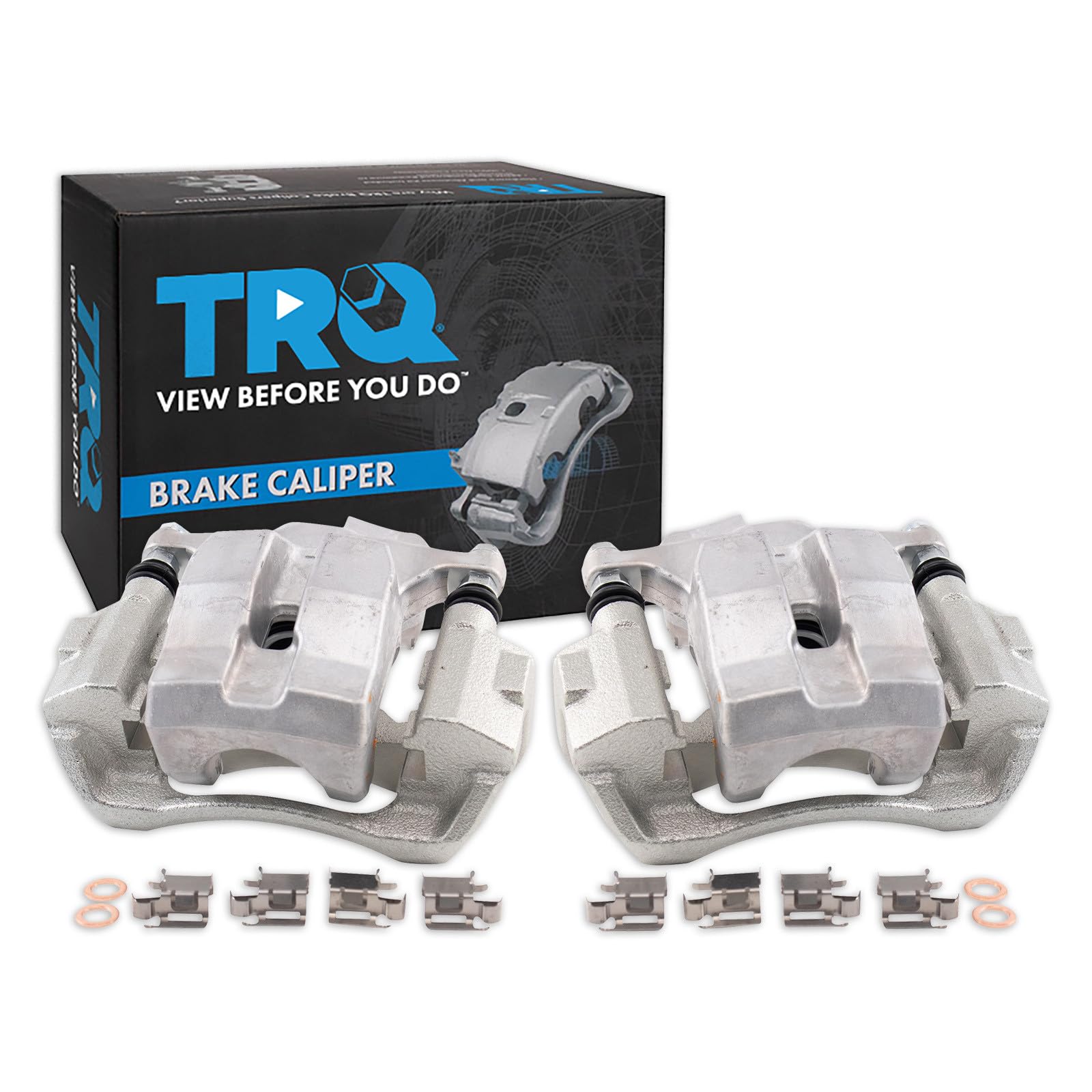 TRQ Rear Brake Caliper Set Zinc Coated Hardware Brackets