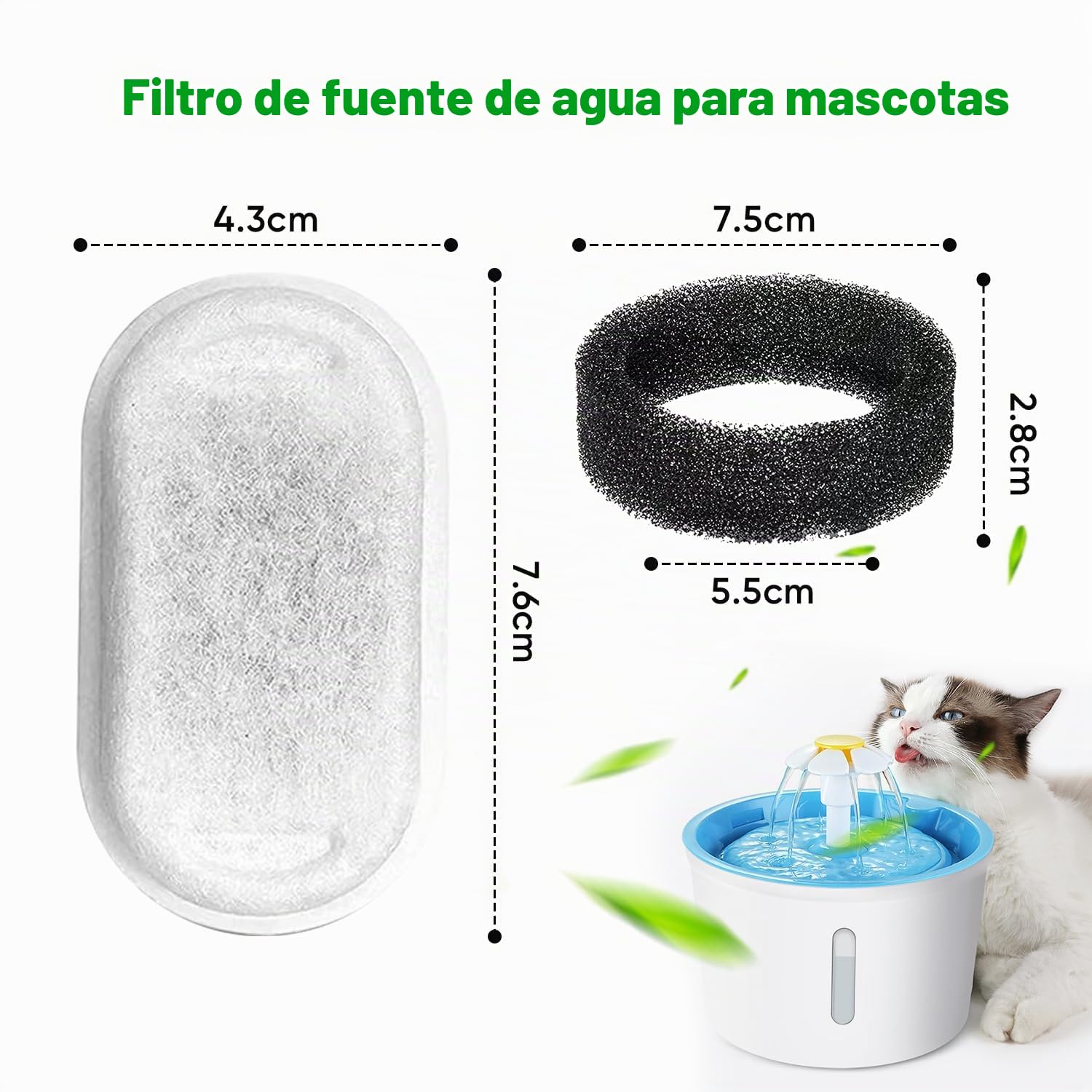 20 filtros de fuente para gatos, incluyendo 10 filtros de carbón y 10 esponjas de espuma, para una amplia gama de fuentes de acero inoxidable para gatos
