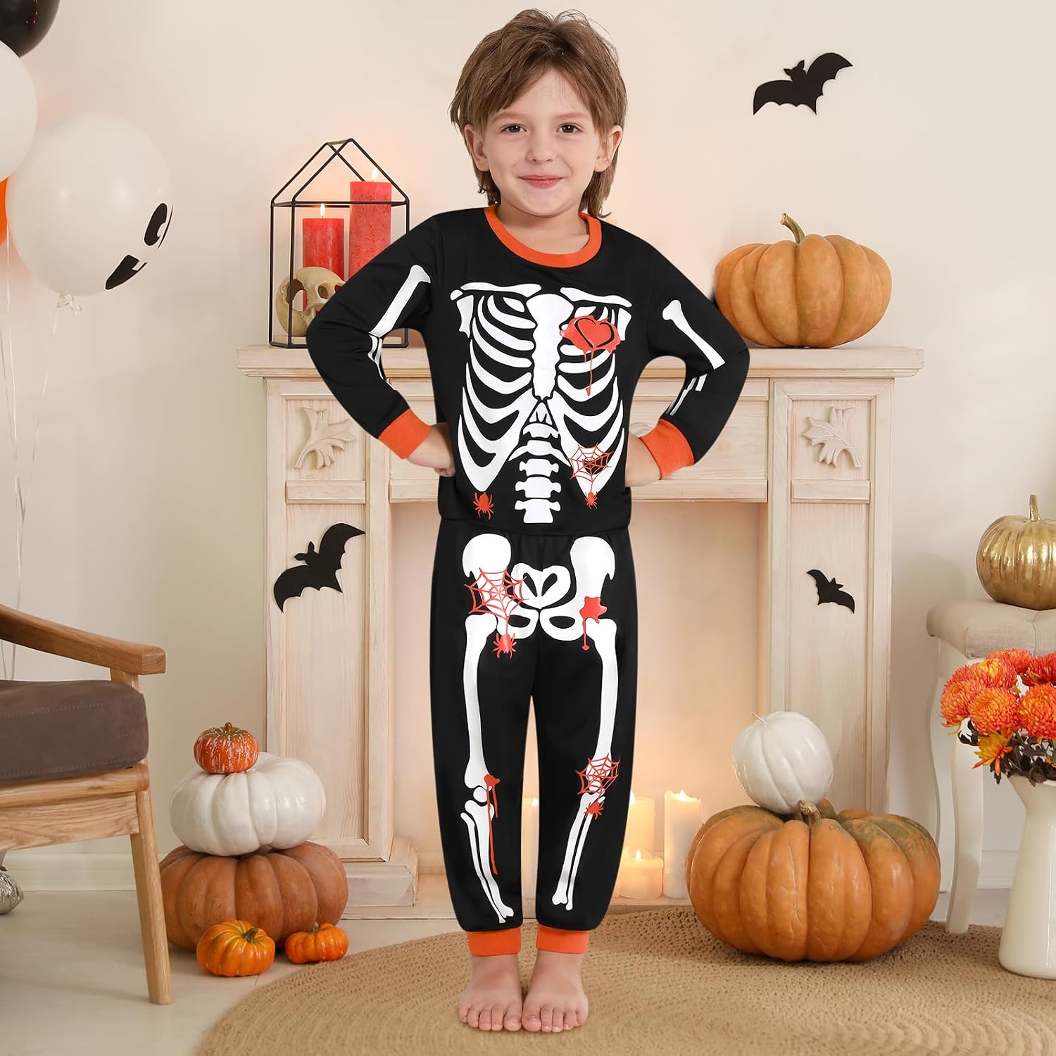 Weixinbuy Skeleton Pajamas Glow in The Dark for Kids 3 Style Soft Stretch Jammies Set Boys Girls Sleepwear 4T-10T