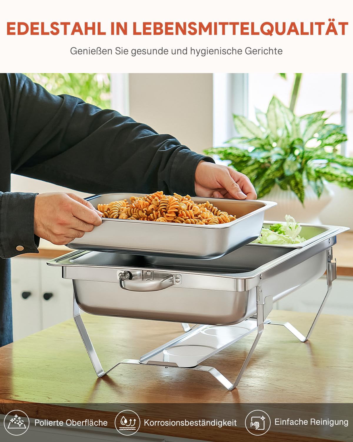 Wilprep Chafing Dish Edelstahl 9L 1/2+1/2 GN-Behälter Buffet-Set Warmhaltebehälter 6 Sets Speisenwärmer Wärmebehälter Rechaud für Catering, Buffet und Party