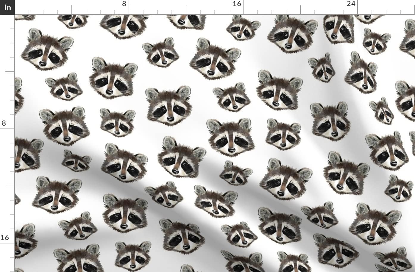 Spoonflower Fabric - Raccoons Scale Raccoon Woodland Forest Animal Neutral Black White Printed on Organic Cotton Sateen Fabric by The Yard - Sewing Quilting Apparel Home Decor