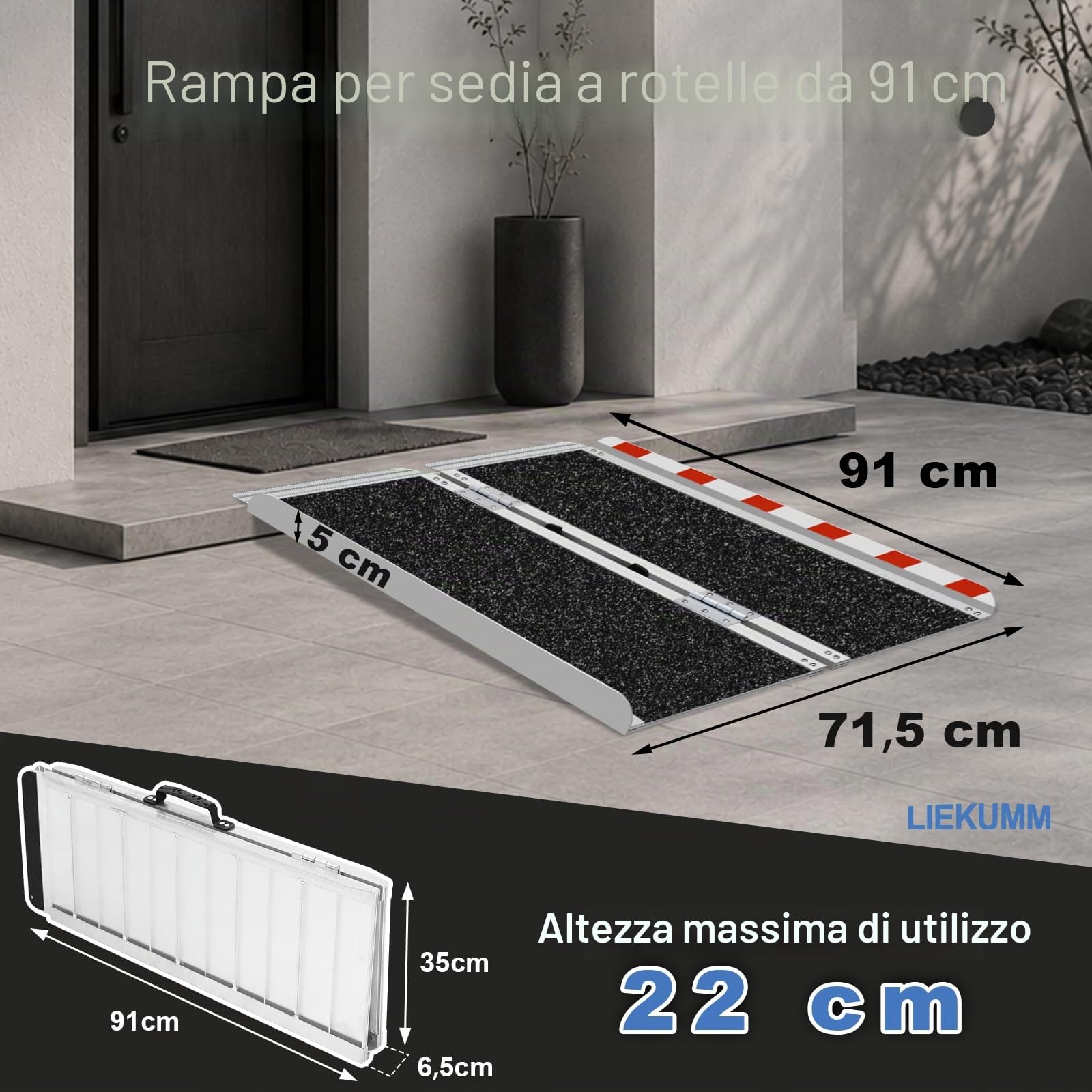 LIEKUMM, MR607WL-3, Rampa per sedia a rotelle, 91 x 72 cm, con superficie antiscivolo, in alluminio, portatile, per sedia a rotelle, casa, gradini