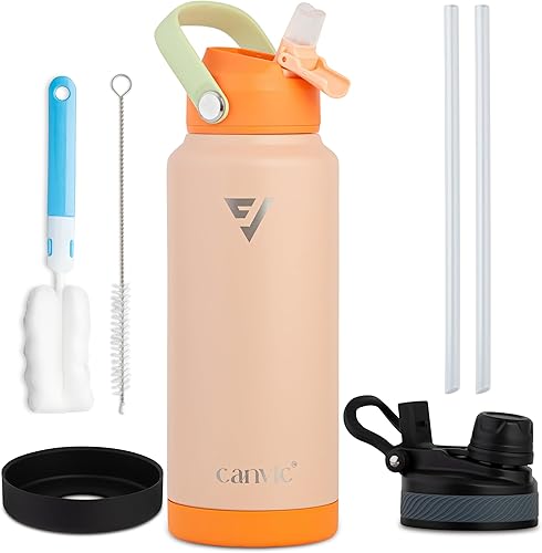 DualSip - Botella de agua reutilizable de acero inoxidable aislada al vacío de 32 onzas  2 tapas (pajilla y pico) a prueba de fugas, sin BPA,