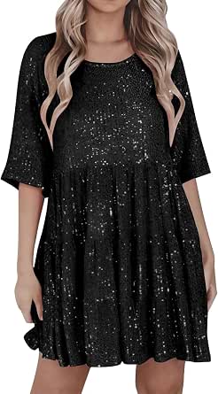 Amazon.com: Sparkly Glitter Dress, Sequin Babydoll Summer Dress Short