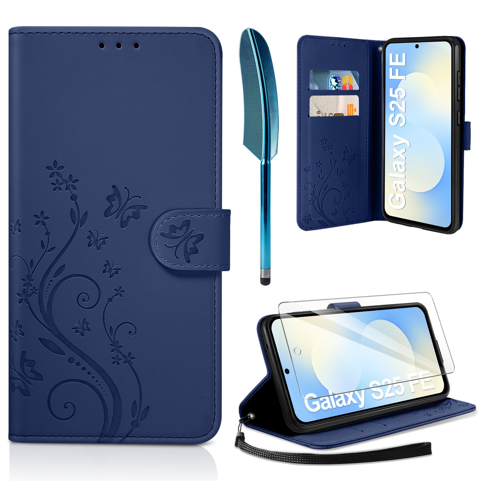 AROYI Lederhülle Kompatibel mit Samsung Galaxy A37 5G Hülle und Schutzfolie, Flip Wallet Handyhülle PU Leder Case Kartensteckplätzen Schutzhülle Kompatibel mit Samsung Galaxy A37 5G Dunkel Blau