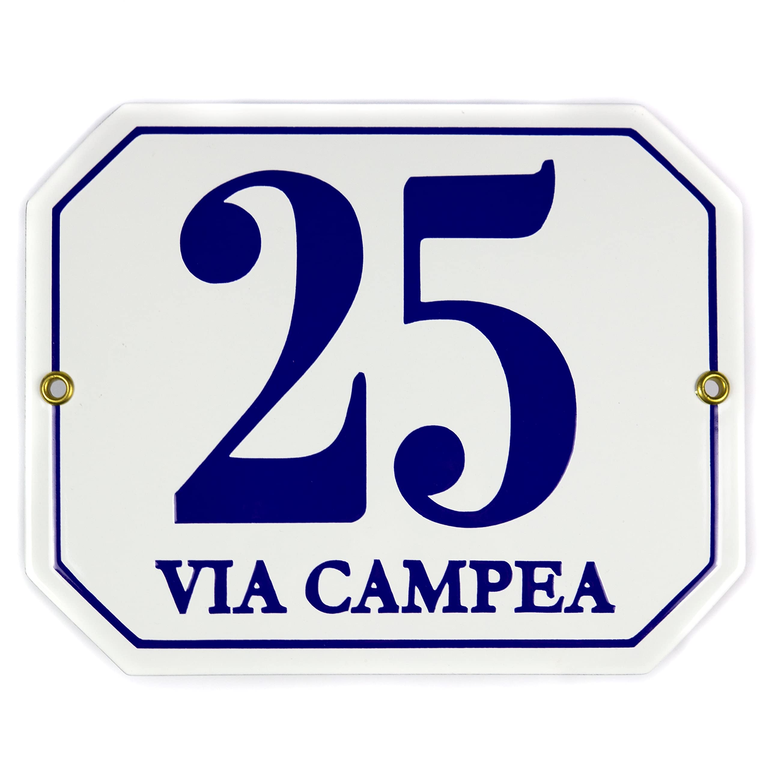 Numero Civico Esterno con Indirizzo - 16x20 cm - Targhe Personalizzate in ceramica - Bianca & Blu