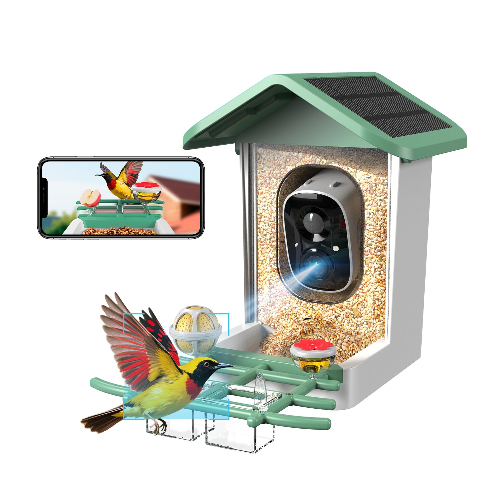 Comedero para pájaros con cámara, cámara inteligente 2K para pájaros con energía solar, identificación de especies de pájaros, notificaciones instantáneas, regalo ideal para familiares y amantes de