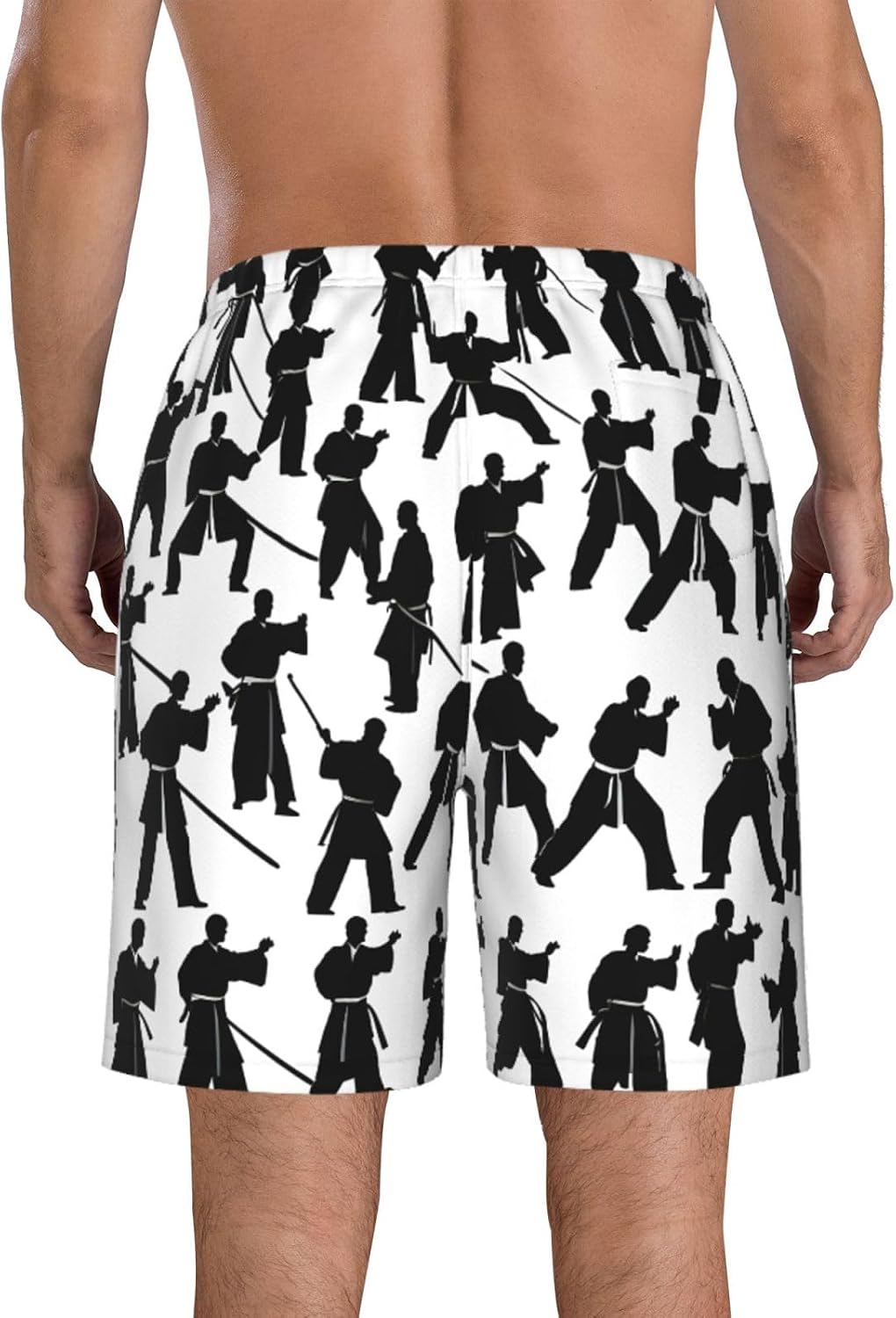 Silhouettes of Martial Arts Print Mens Casual Shorts Drawstring Summer Beach Stretch Shorts Novelty Swimtrunks