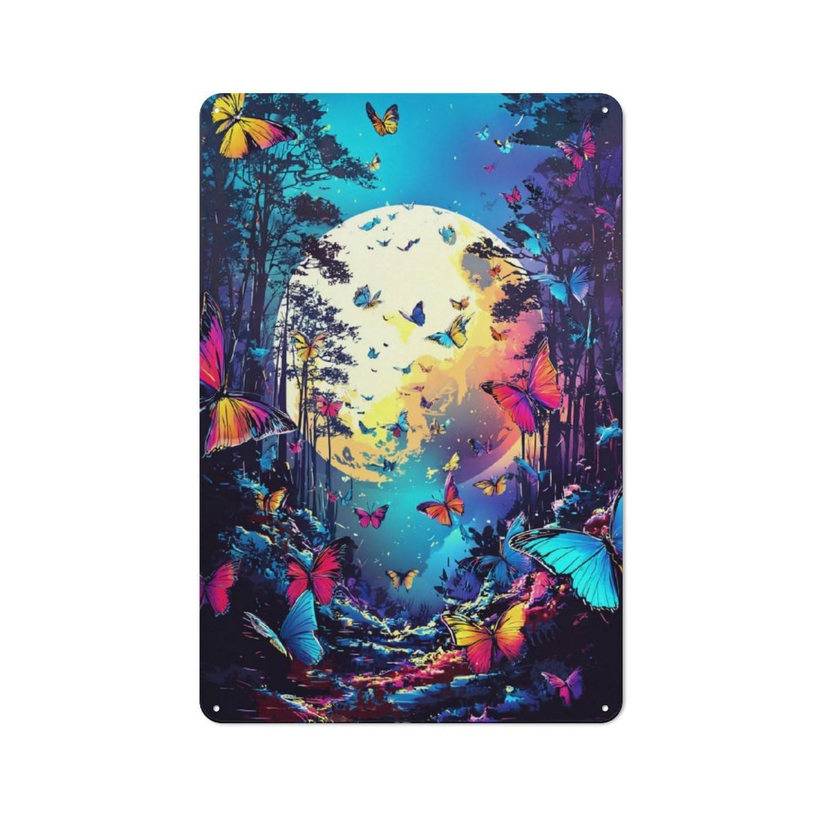 Junmoney Enchanted Forest Moonlit Night For Café Or Home Bar, Vintage Metal Wall Sign 30X20cm, A Christmas Gift For People Styling Café And Home Bar