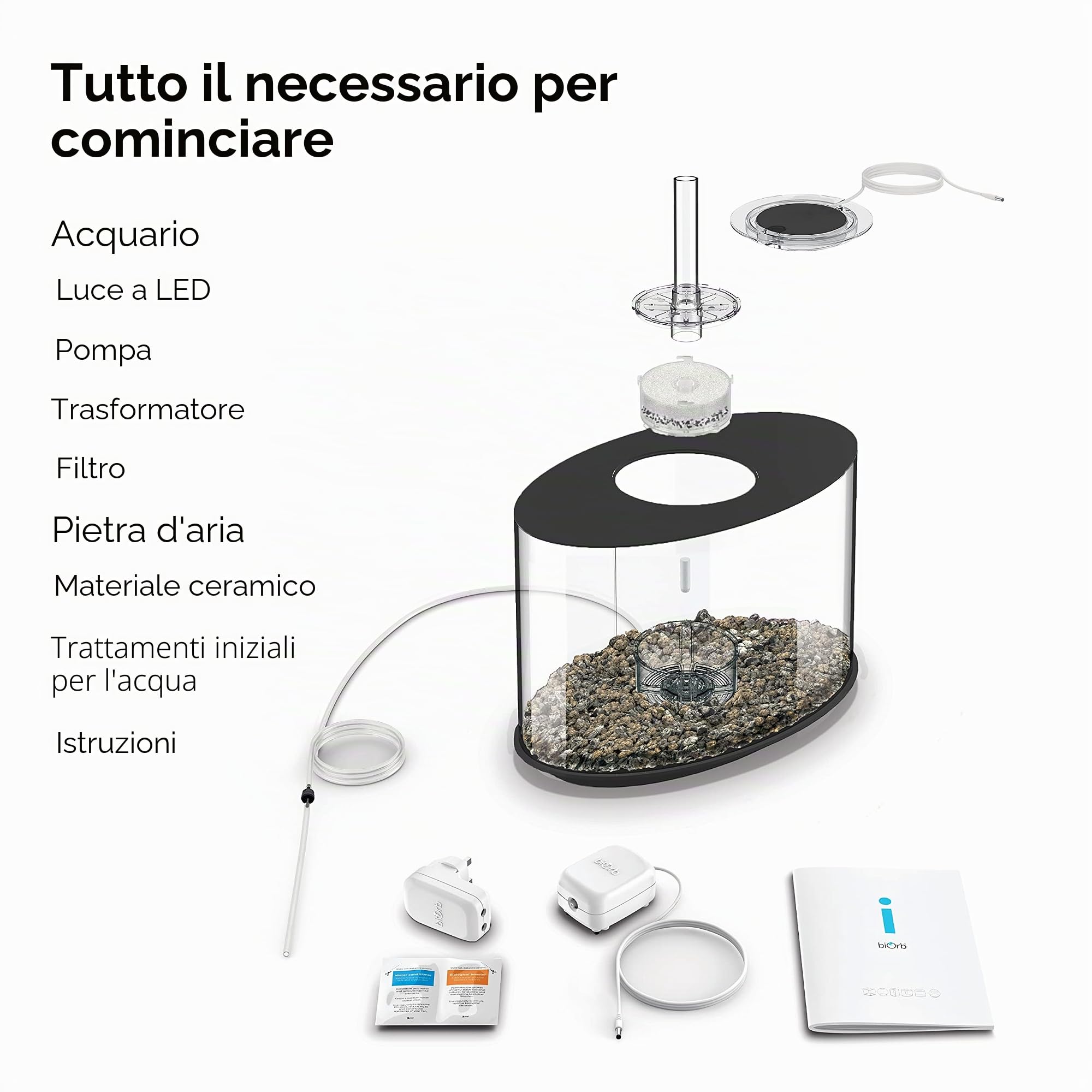 Acquario biOrb LOOP 15 LED, 15 litri - set completo per acquario con sistema di filtraggio brevettato, vasca in acrilico