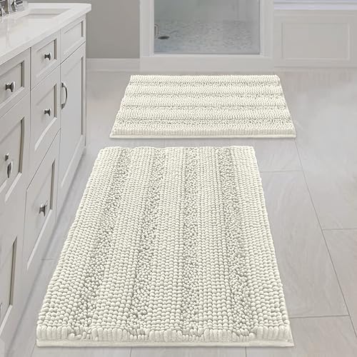 Miniatura 174 de H.VERSAILTEX Alfombras de baño antideslizantes extragruesas de felpilla a rayas 24" x 36" Absorbentes, antideslizantes, suaves, esponjosas