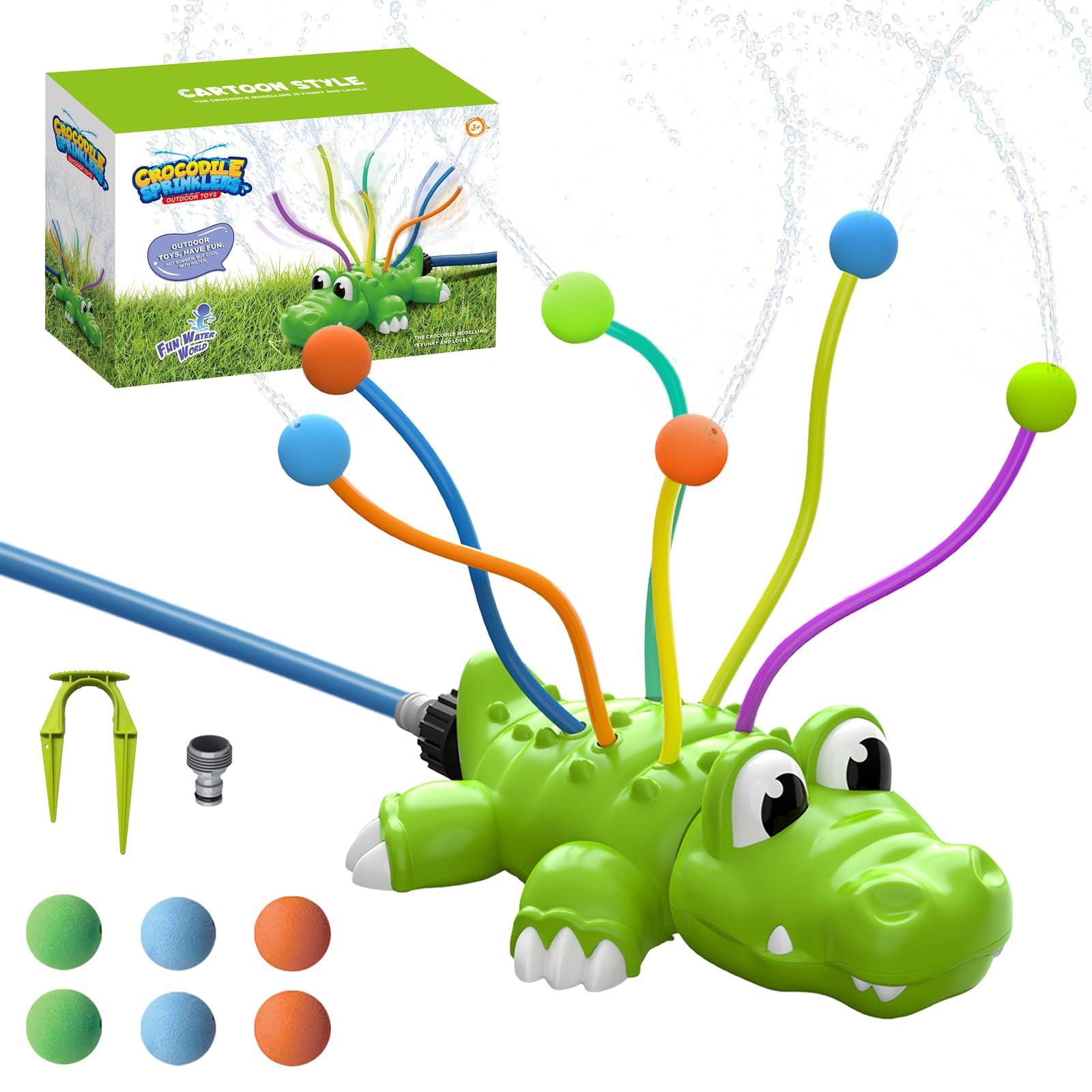 Water Sprinkler Toys for Kids, Cute Crocodile Sprinkler with 6 Wiggle Tubes, Outdoor Garden Lawn Watering Toys with Hose Clamps, Sprinkler Toys for Lawn, Garden, Pool party â image 1