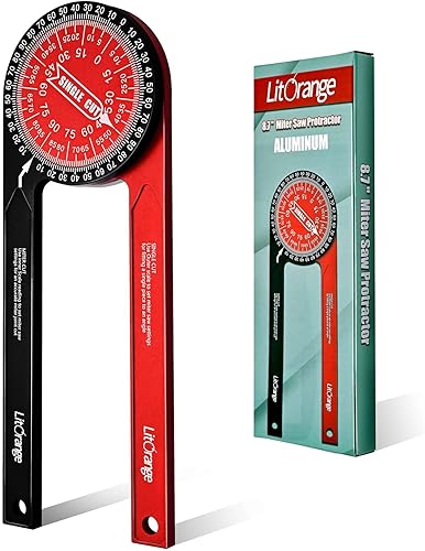 Transportador de sierra ingletadora de aluminio Plus  Buscador de ángulo de 8.7 pulgadas con escalas grabadas con láser de precisión para esquina