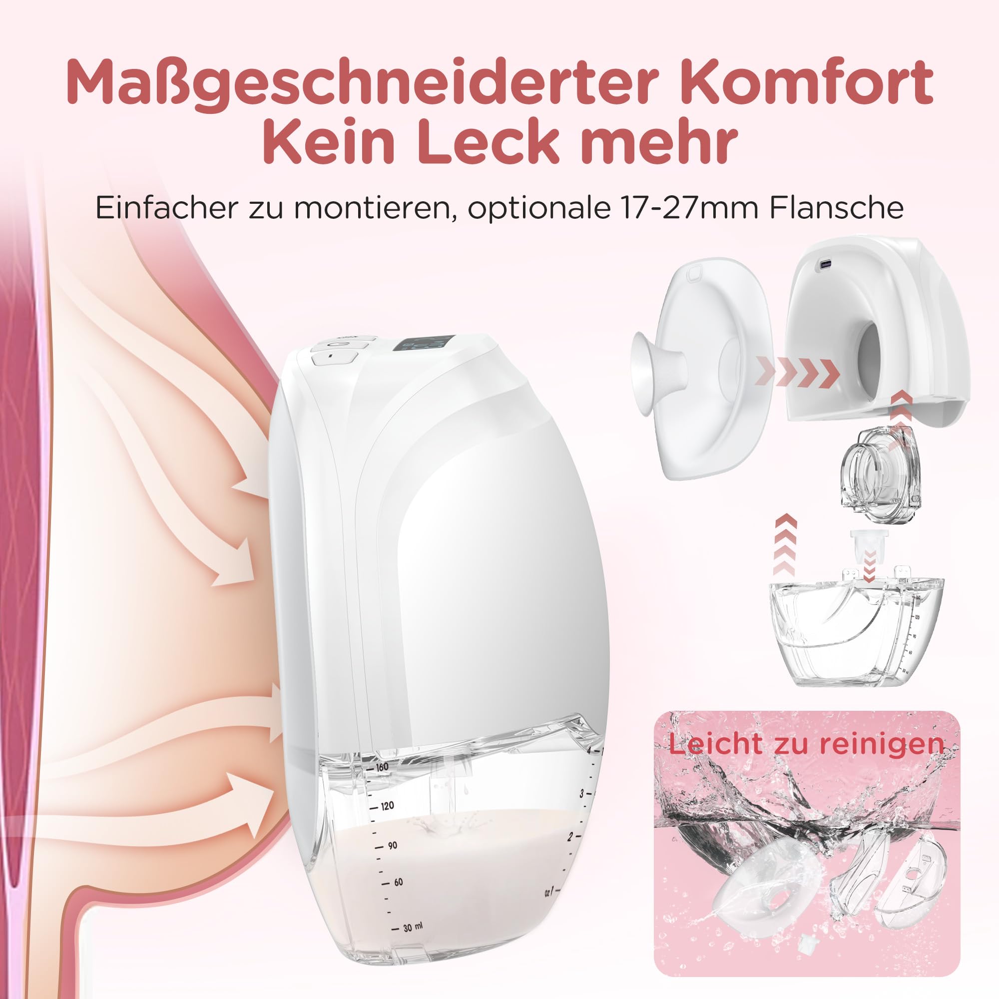 Milchpumpe Elektrisch Tragbar Freihändig - Jheppbay All-in-one Elektrische Milchpumpe, Schmerzfreie, BPA-frei, mit 17/19/21/24mm Flansch, 1 Stück, Weiß