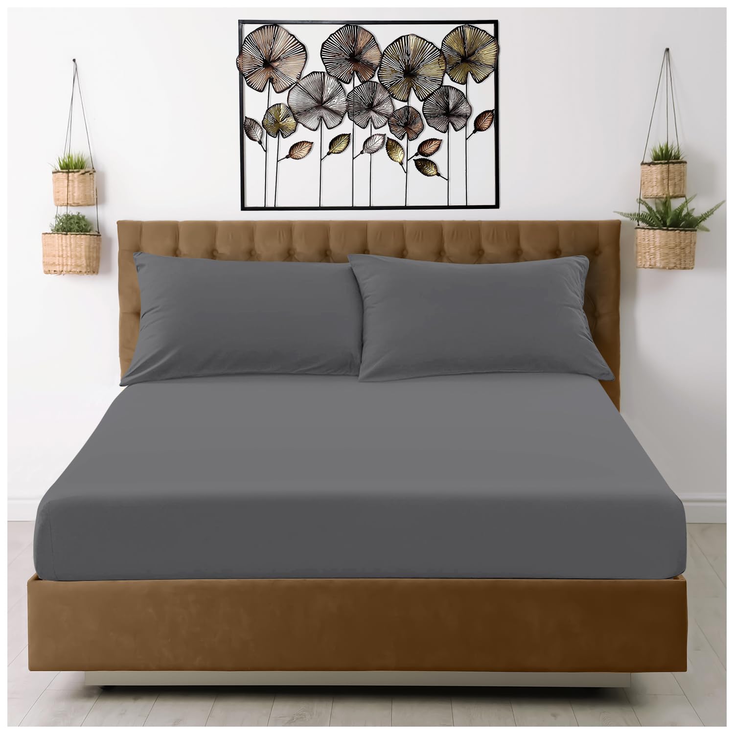 Lenzuolo con angoli extra profondo, 40 cm, non si stira, facile da pulire, resistente alle restringimenti e allo scolorimento (grigio, 1.2 m per letto matrimoniale piccolo