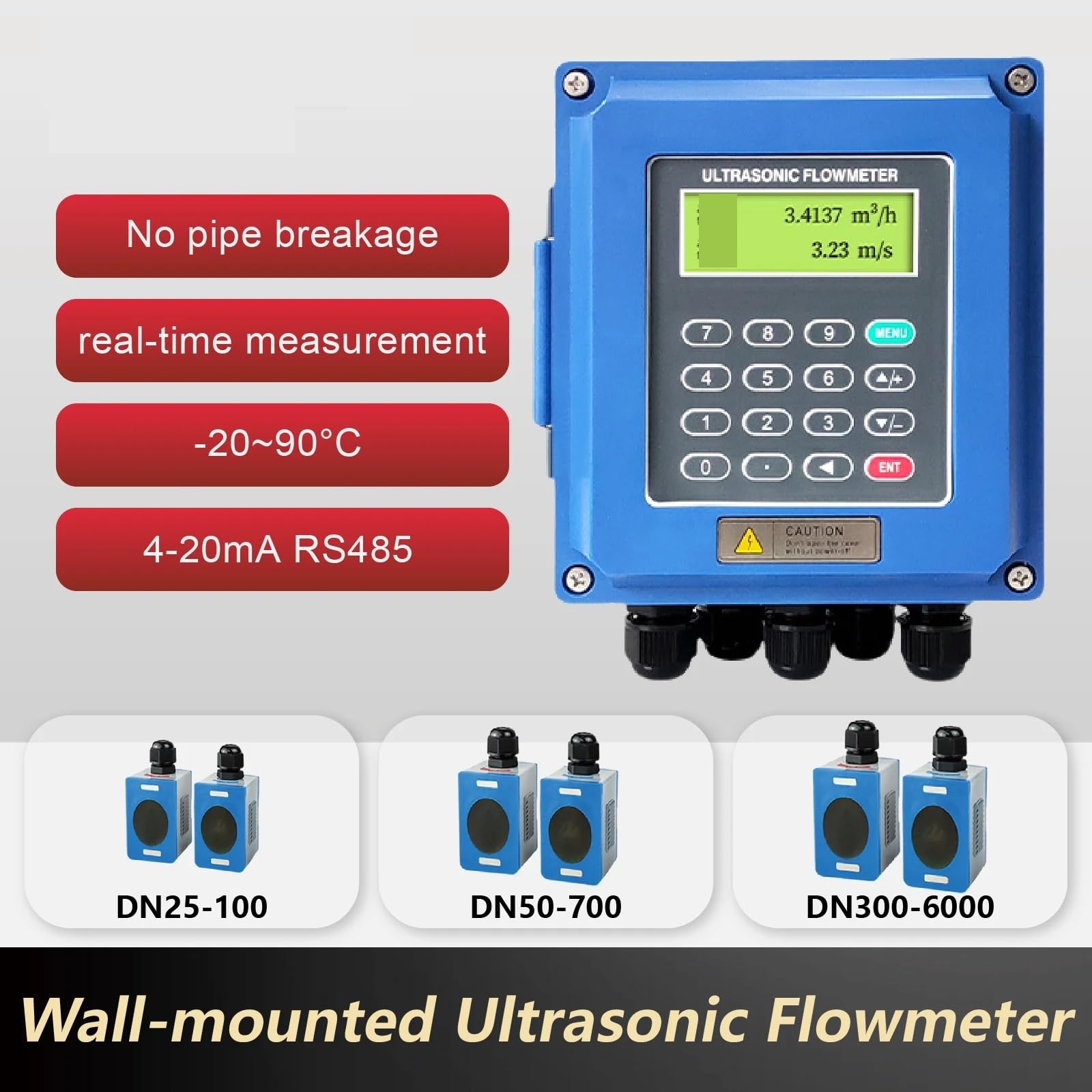 OPFVUJIKX Medidor de Flujo ultrasónico TUF, Sensor de Flujo de líquido Digital Fijo de Pared, medidor de Flujo de Agua en línea for medición de tuberías(M-Probe)