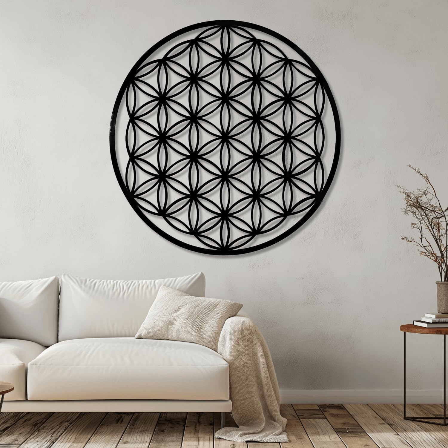 XXQ Flower of Life Metal Wall Art, Decorative Metal Wall Hanging for Indoor & Outdoor Spaces, Black, White, Silver, Gold (Black, 24" x 24" / 60 x 60cm