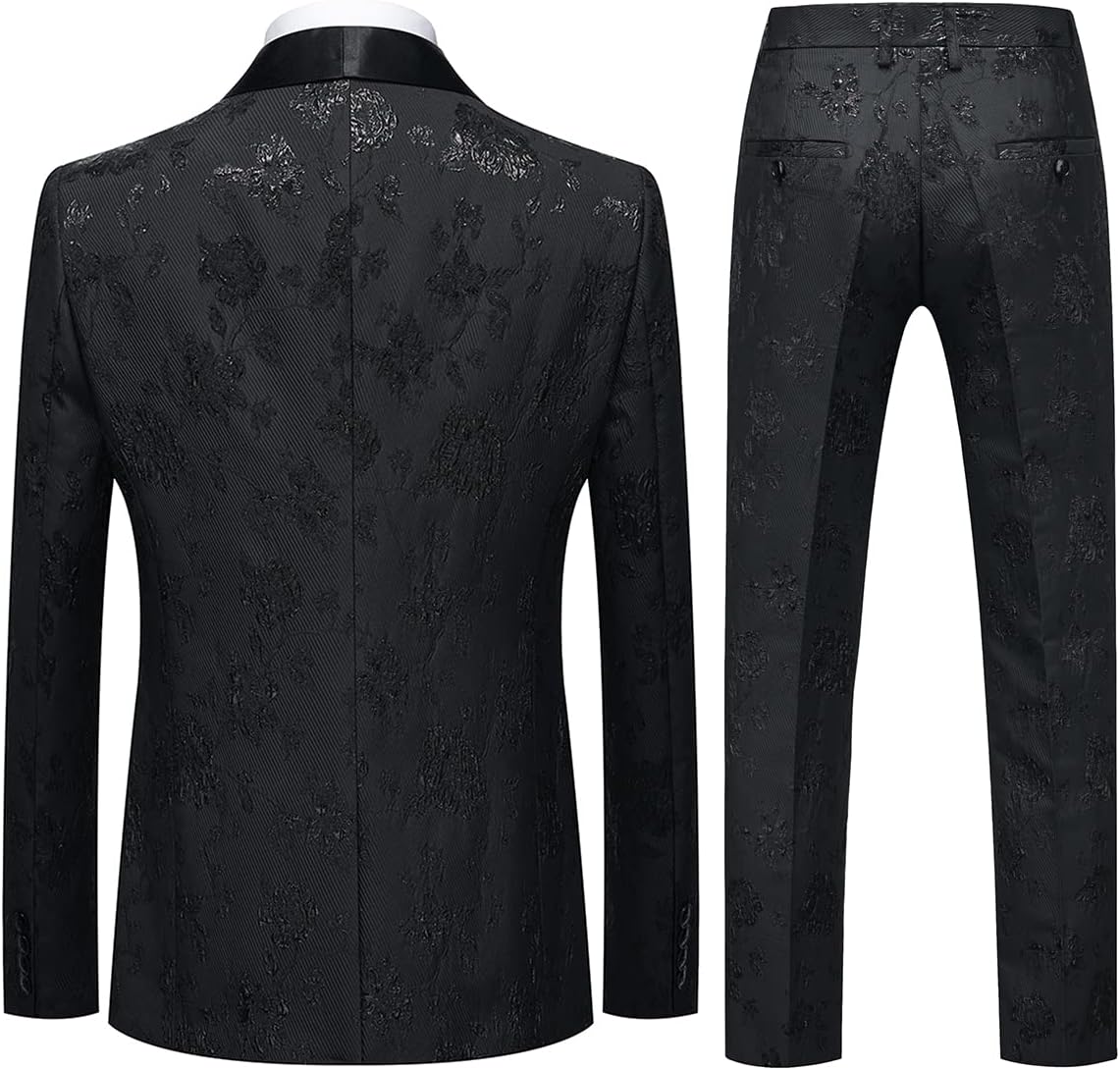 Tuxedo Suits for Men 3 Piece Regular Fit Suit Floral Pattern Blazer Jacket Waistcoat Pants Men Suit Set for Wedding - Image 2