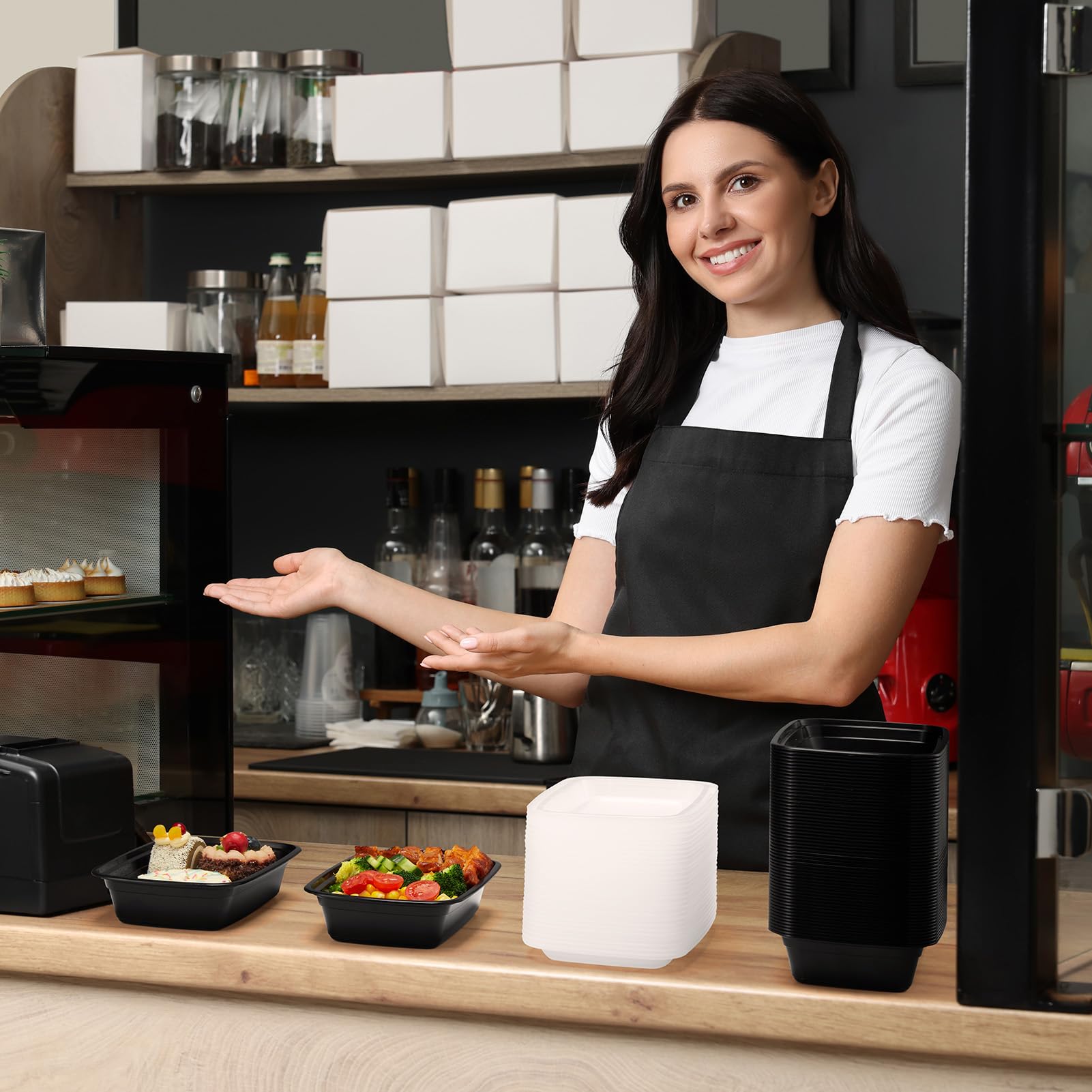 100 unidades (paquete de 50) recipientes reutilizables de 24 onzas con tapas, resistentes a prueba de fugas y aptos para alimentos, microondas, congelador, aptos para lavavajillas, recipientes de