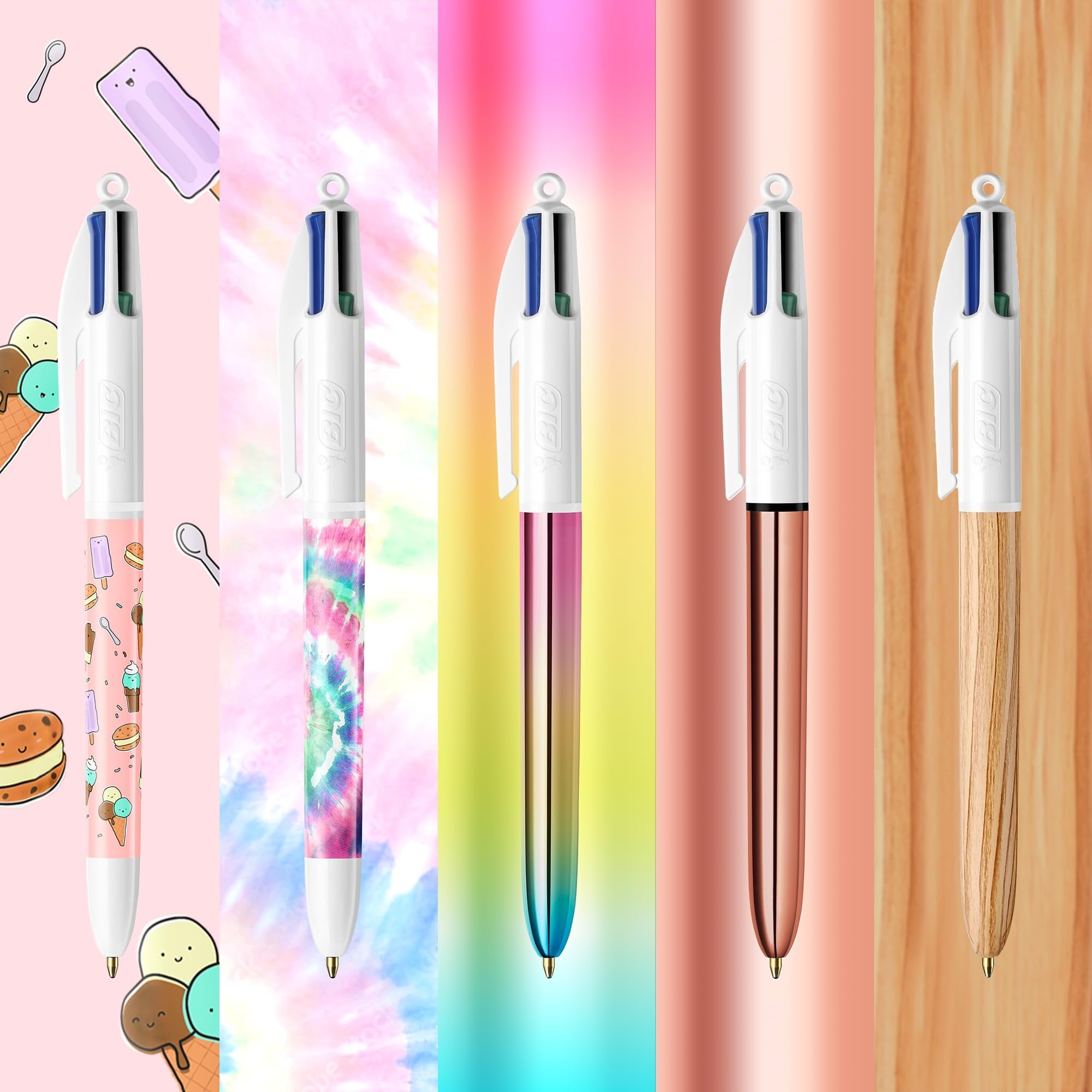 BIC 4 kolory, specjalna kolekcja 15 długopisów ze średnim końcówką (1,00 mm) i szeroką końcówką (1,6 mm) – różne kolory, opakowanie 15 sztuk