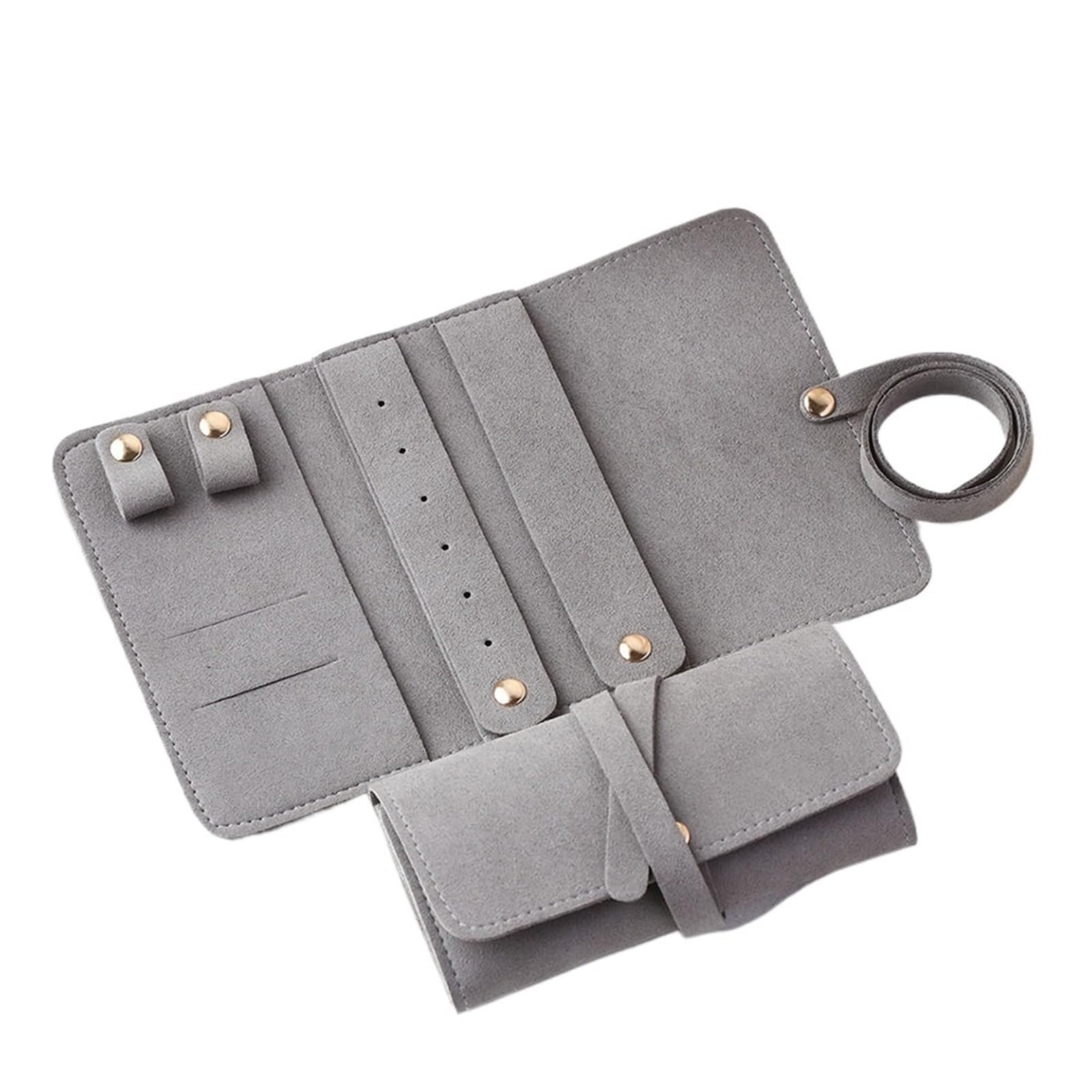 RUWLFE 2Pcs Lightweight Jewelry Organizer Roll Waterproof Foldable Travel Storage Bag For Women Necklaces Rings Earrings Bracelet for Rings, Necklaces, Earrings(Grey)