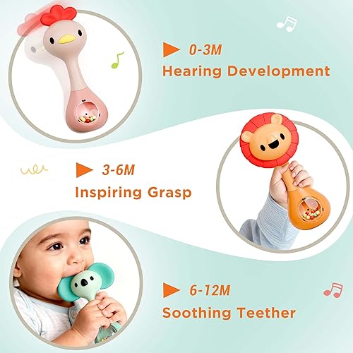 Miniatura 2 de iPlay, iLearn Juguete de sonajero para bebés, juguetes sensoriales de dentición para bebés de 3 a 6 a 12 meses, juego de sonajeros de animales para