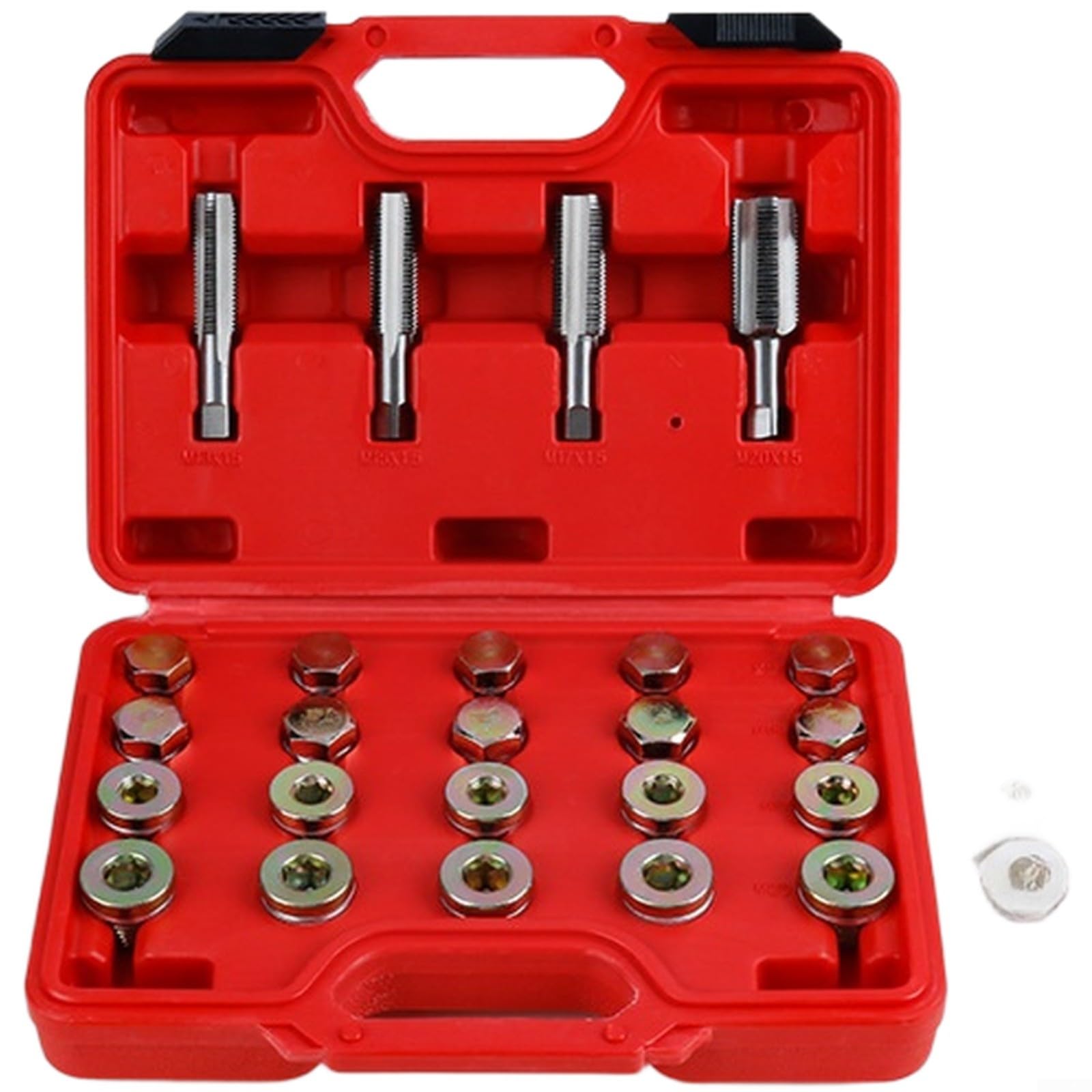 Kit di riparazione filettatura scarico olio con rubinetti, viti e rondelle di tenuta, set di utensili in acciaio per cuscinetti per filettature di pozzetto spogliato, 64/114 pezzi (114