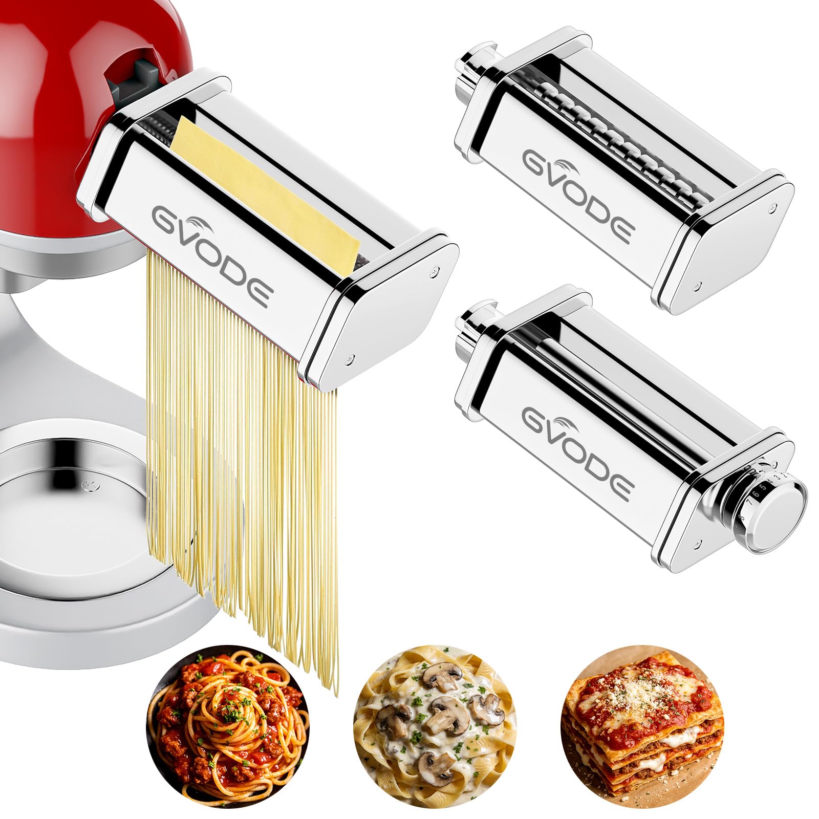 GVODE Nudelaufsatz für Kenwood Kmix KMX750 und KVC85 Küchenmaschine, 3 Stück inklusive Nudelblattwalze Spaghettischneider und Fettuccinischneider Nudelmaschine für Kenwood Zubehör mit Reinigungsbürste