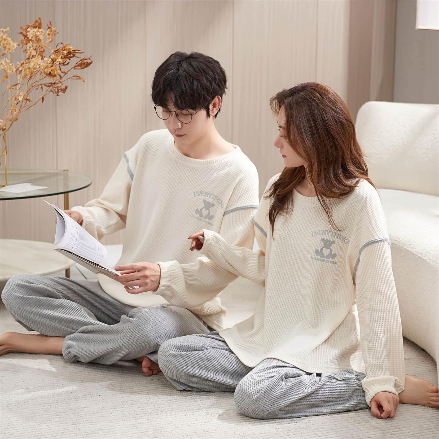 ジュタオピン ペアパジャマ 春 秋 パジャマ カップル メンズ おしゃれ パジャマ ペア 秋 ペアルック 長袖 パジャマ カップル パジャマ レディース ルームウェア おそろい カップル スウェット 柔らかい シンプルパジャマ