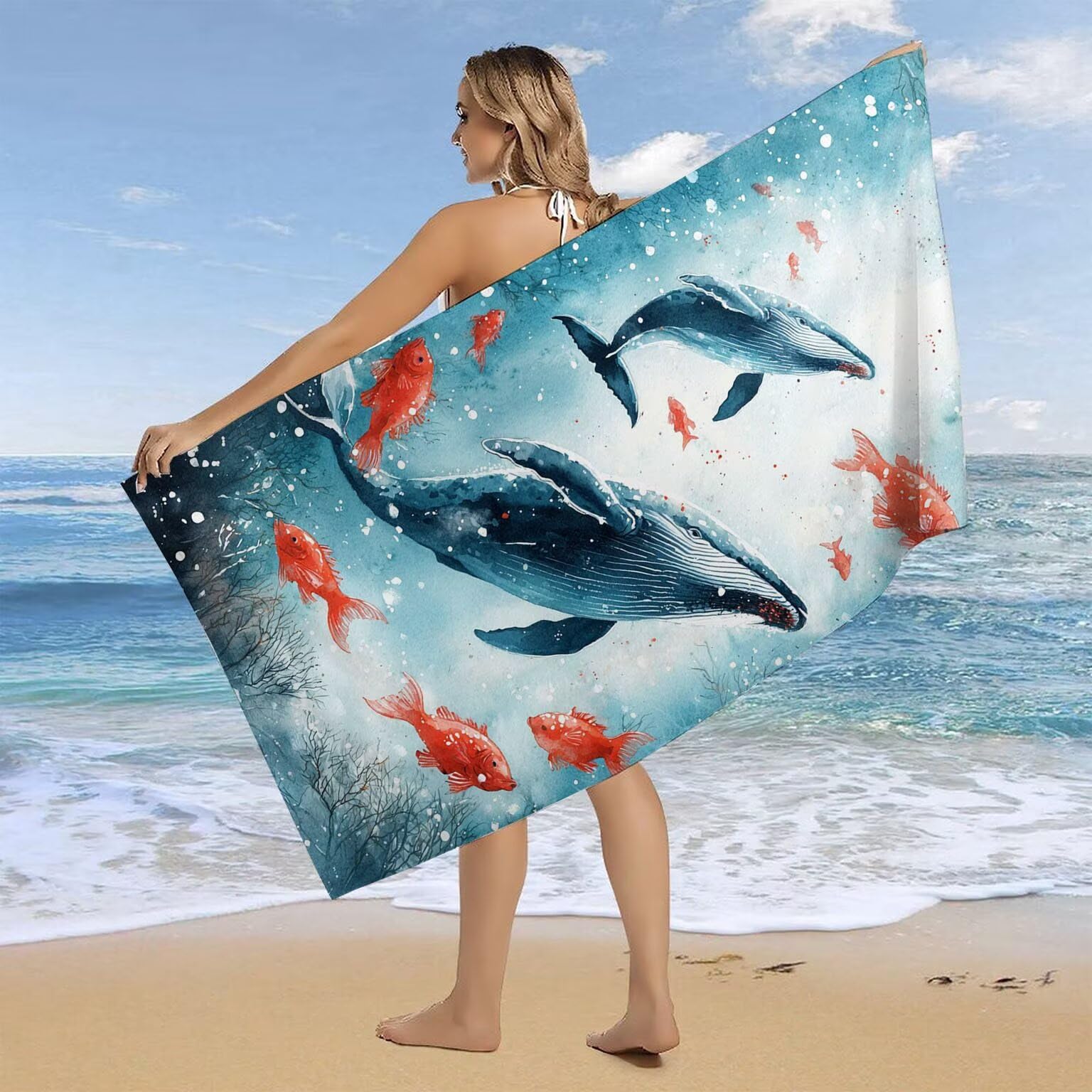 Telo Mare Microfibra Asciugamani Teli da Spiaggia Asciugamano Palestra 2 Set Antisabbia 100 x 200 cm xxl Uomo Donna Accessori Mare Telo Mare Grande per Piscina Bagno Regali Travel Regali (balene) U543