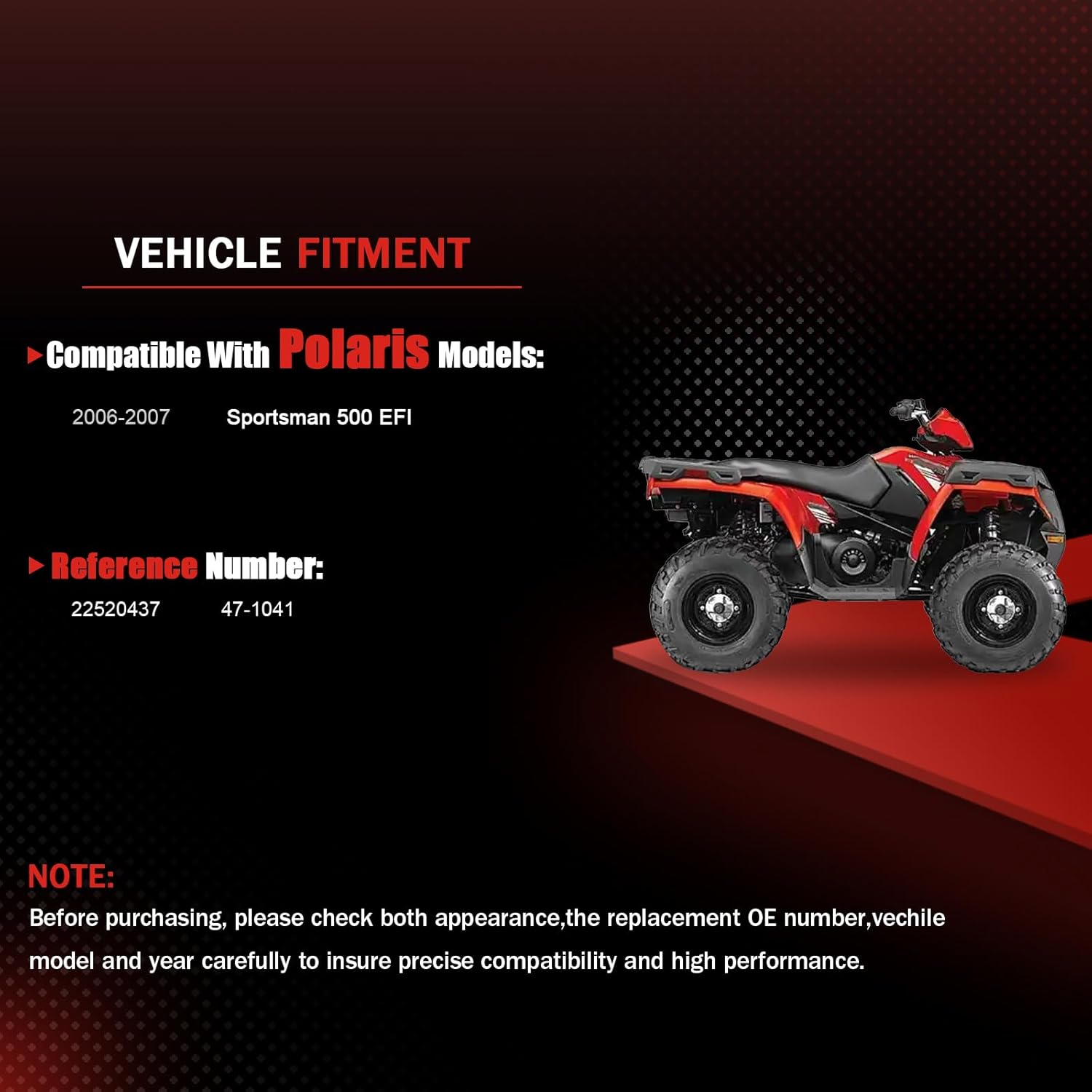 47-1041 Fuel Pump Assembly Compatible With 2006 Polaris Sportsman 500 EFI(with 6 BOLT Pattern!), Fits for Polaris Sportsman 500 EFI 2007 (6 Bolt Pattern) Replace OE# 22520437 47-1041