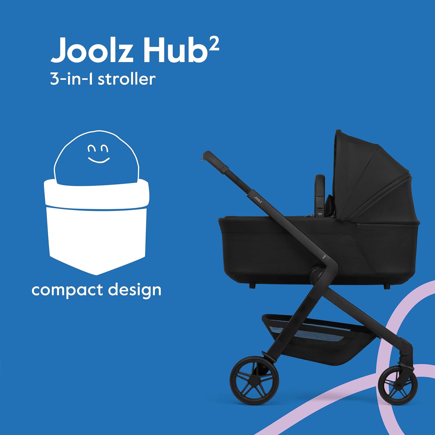 Joolz Hub2 Compact Pushchair Cot for Newborns, Ergonomic Design, UPF 50+ Sun Protection, Lightweight (7.6 lbs), Easy to Carry, Machine Washable (Space Black)