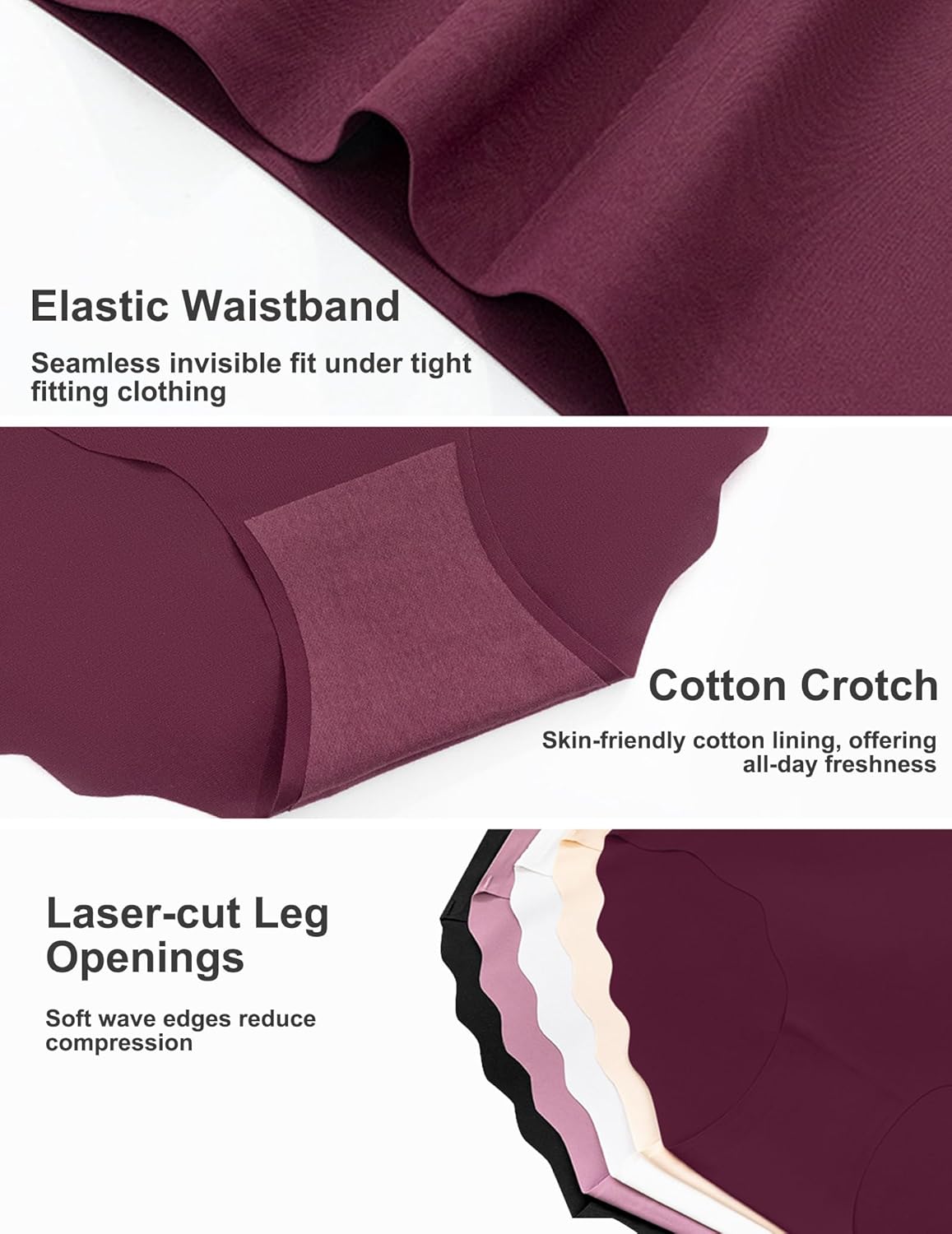 Seamless High Waisted Underwear for Women No Show Wave Edge Panties Briefs 5 Pack - Image 4