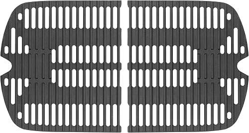 DELSbbq Cast Iron Cooking Grates for Weber Traveler Portable 9010001 9020001 9030001 9013001 Grills, Grill Grate Replacement Parts for Weber Traveler Portable Gas Grill Stealth Edition, 2 Pack