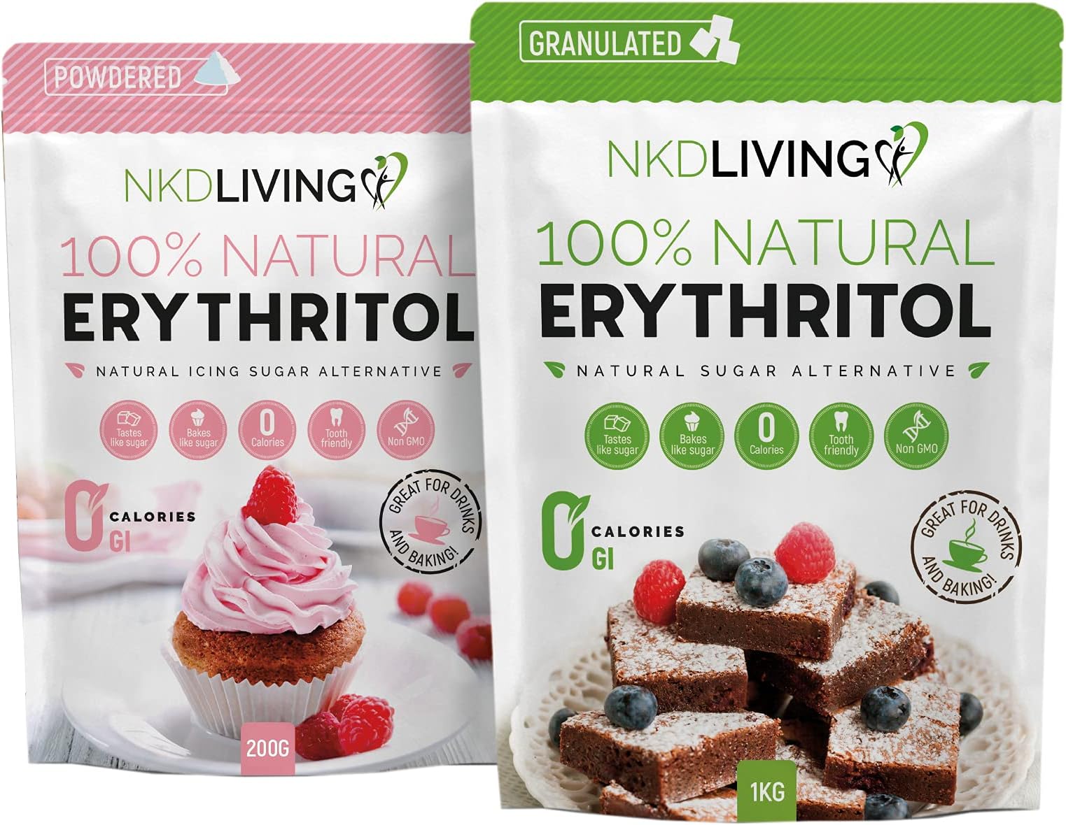 Granulated 1kg Erythritol + Powdered Erythritol 200g Bundle by NKD Living